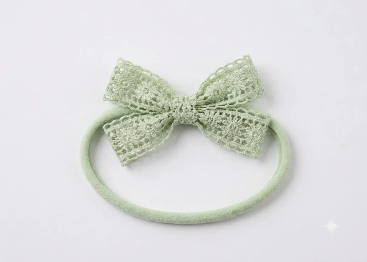 Pastel green Lace bow headband