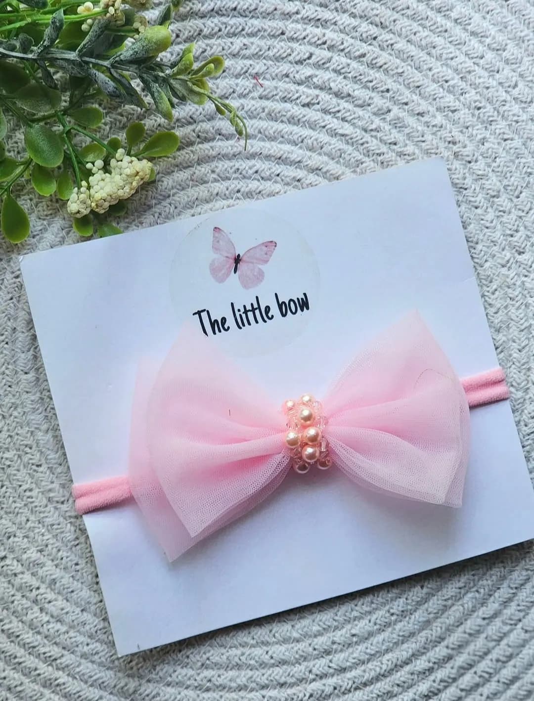 Pink Beaded bow headband