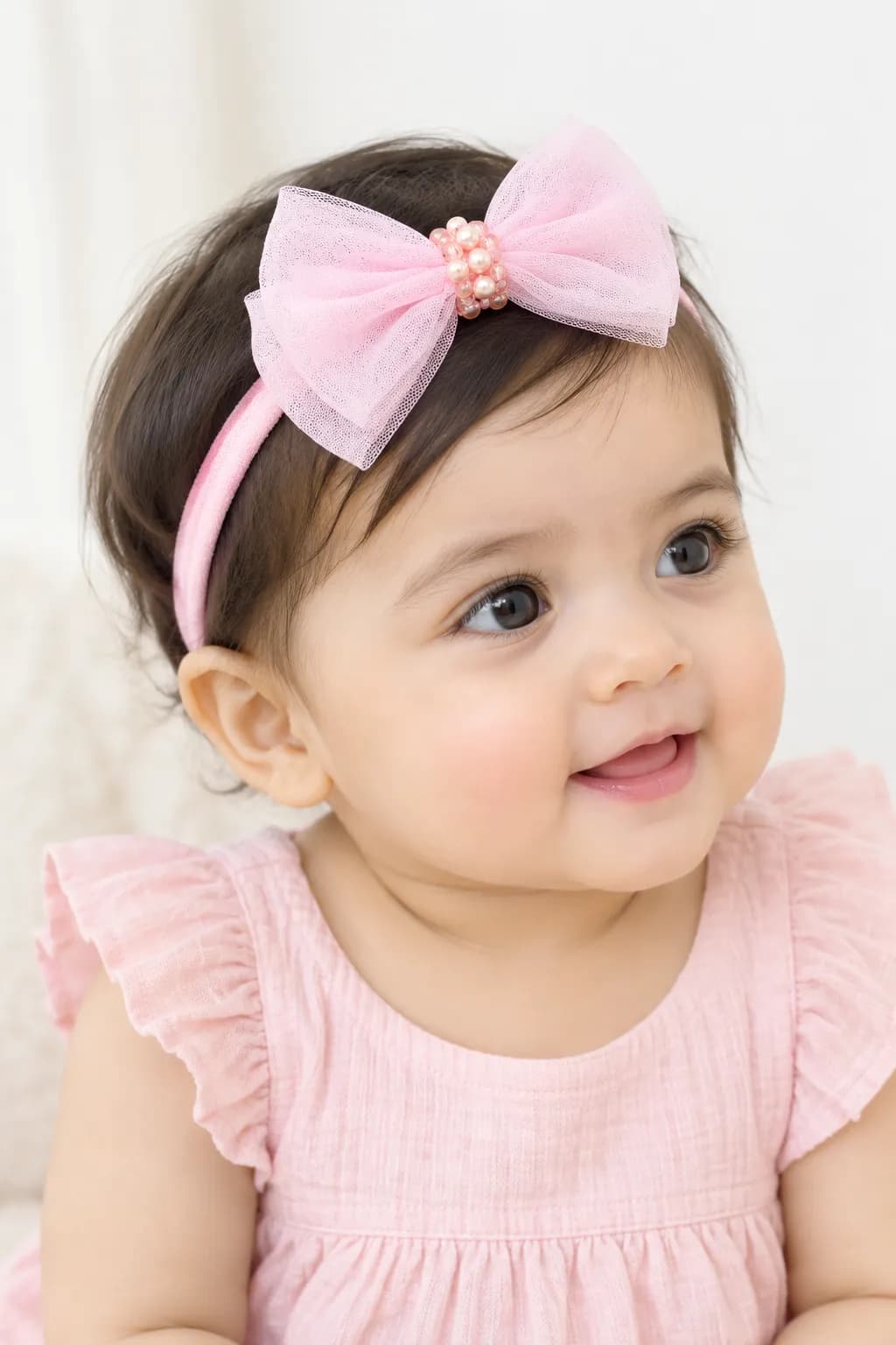 Pink Beaded bow headband