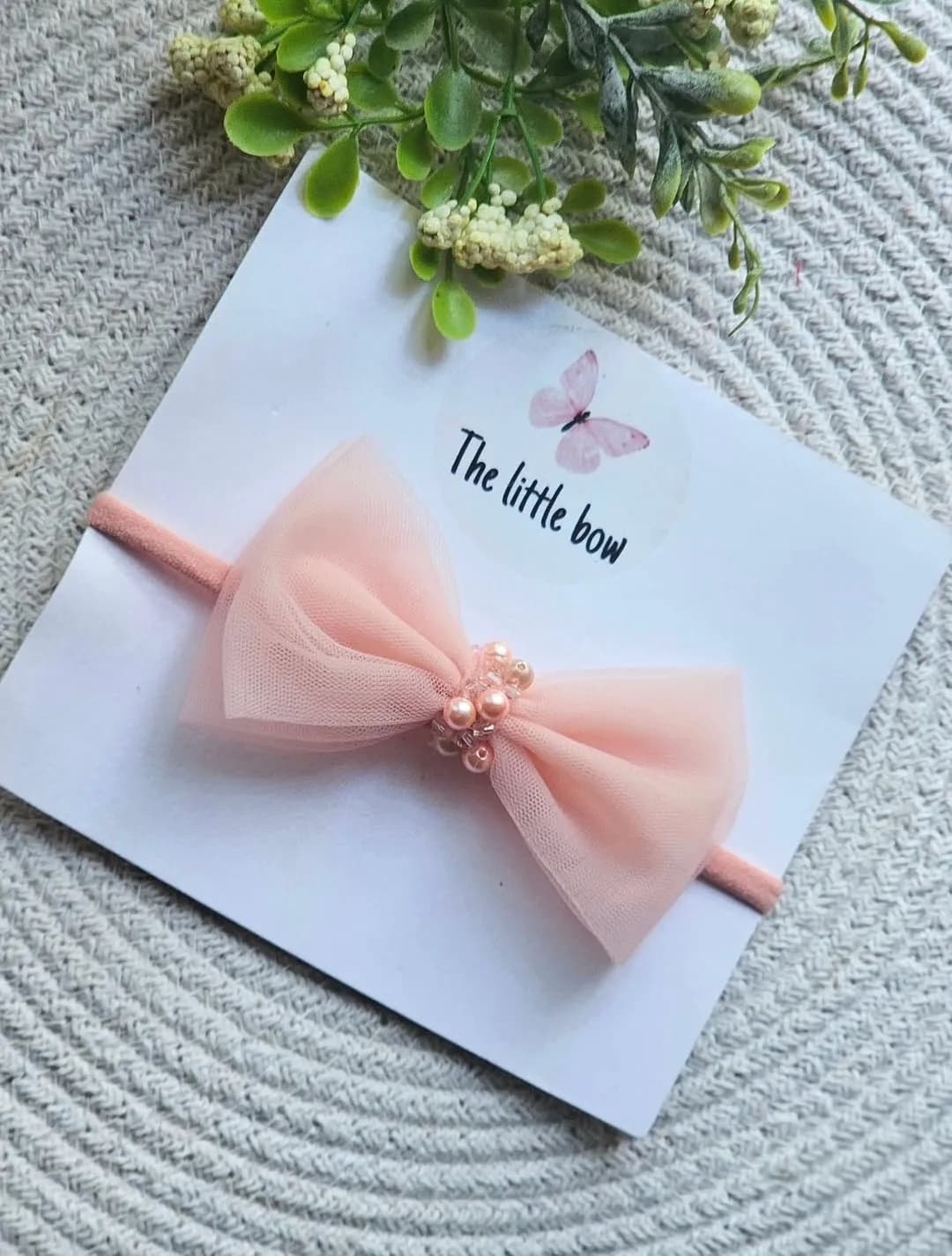 Peach Beaded Bow Headband