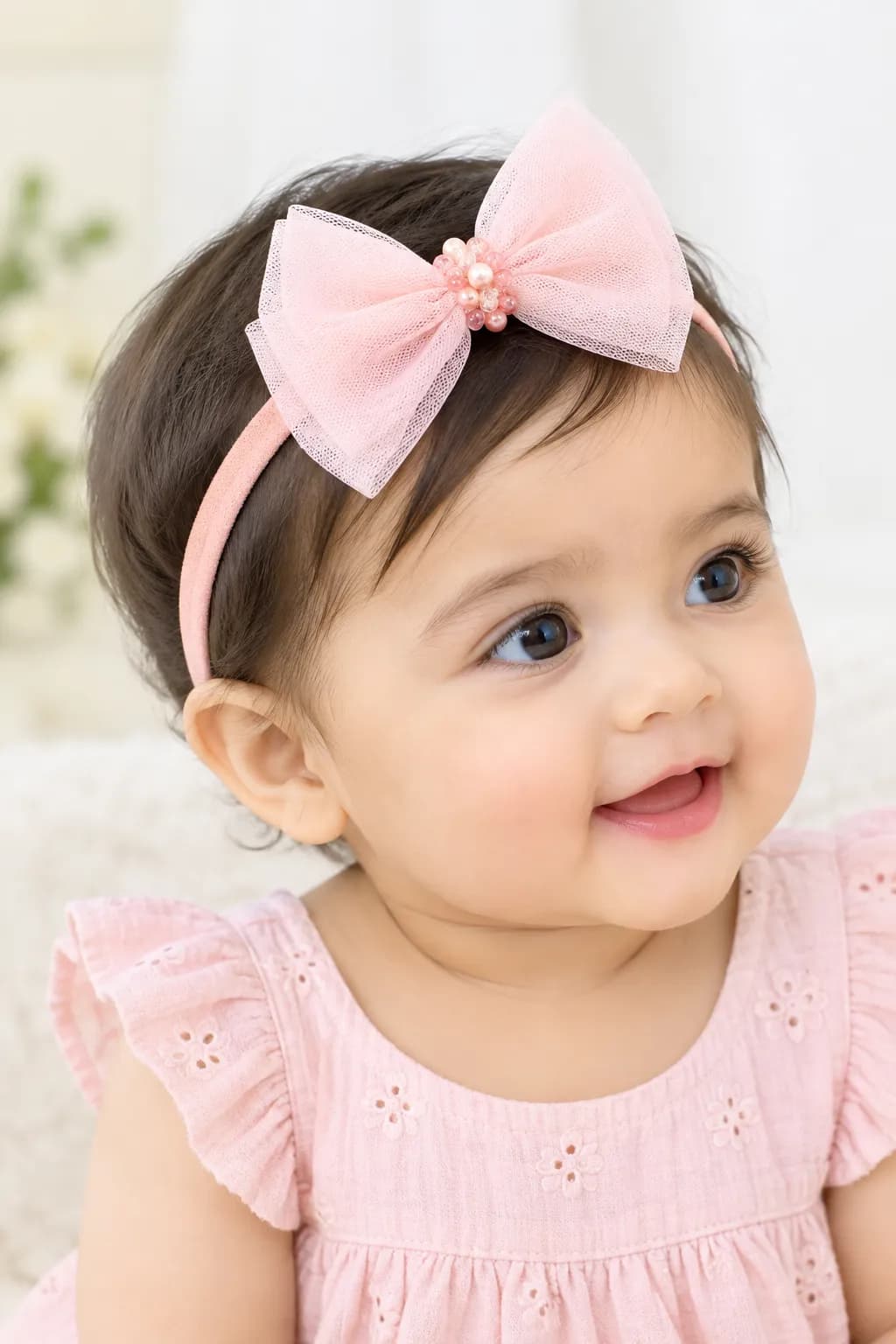 Peach Beaded Bow Headband