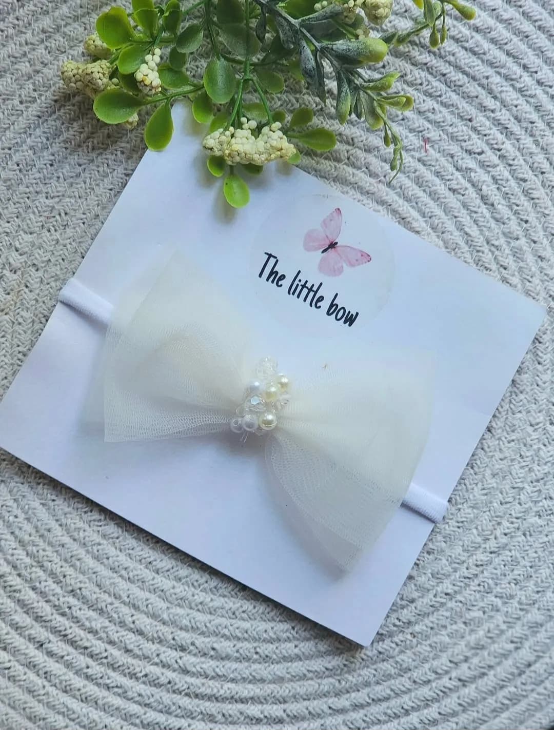 White Beaded Bow Headband