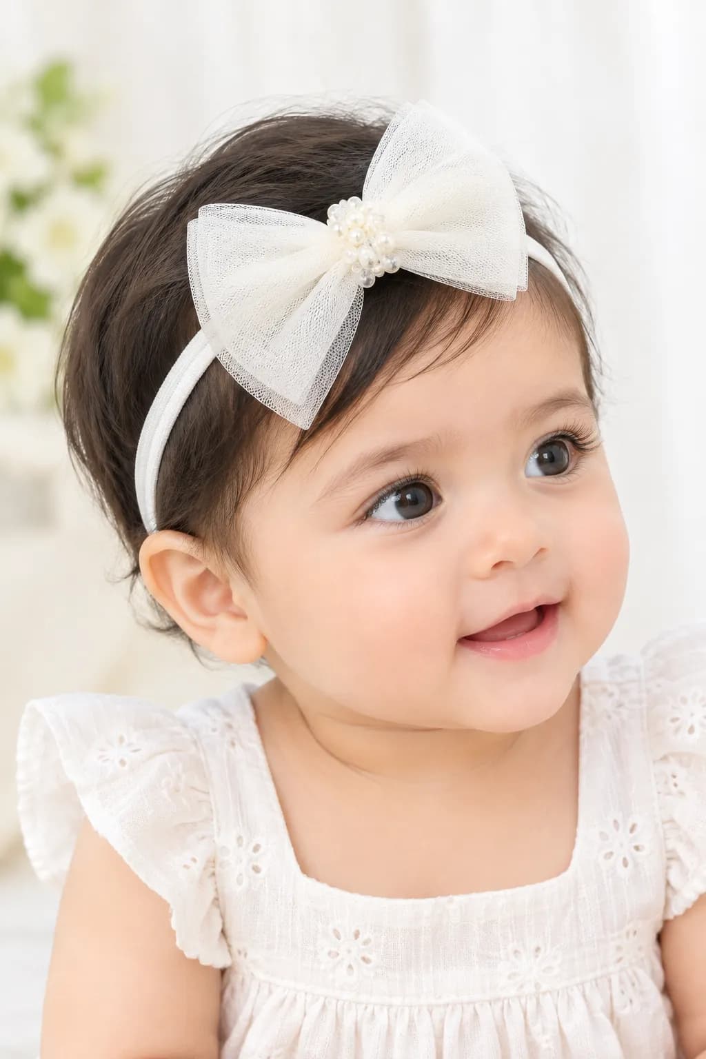 White Beaded Bow Headband