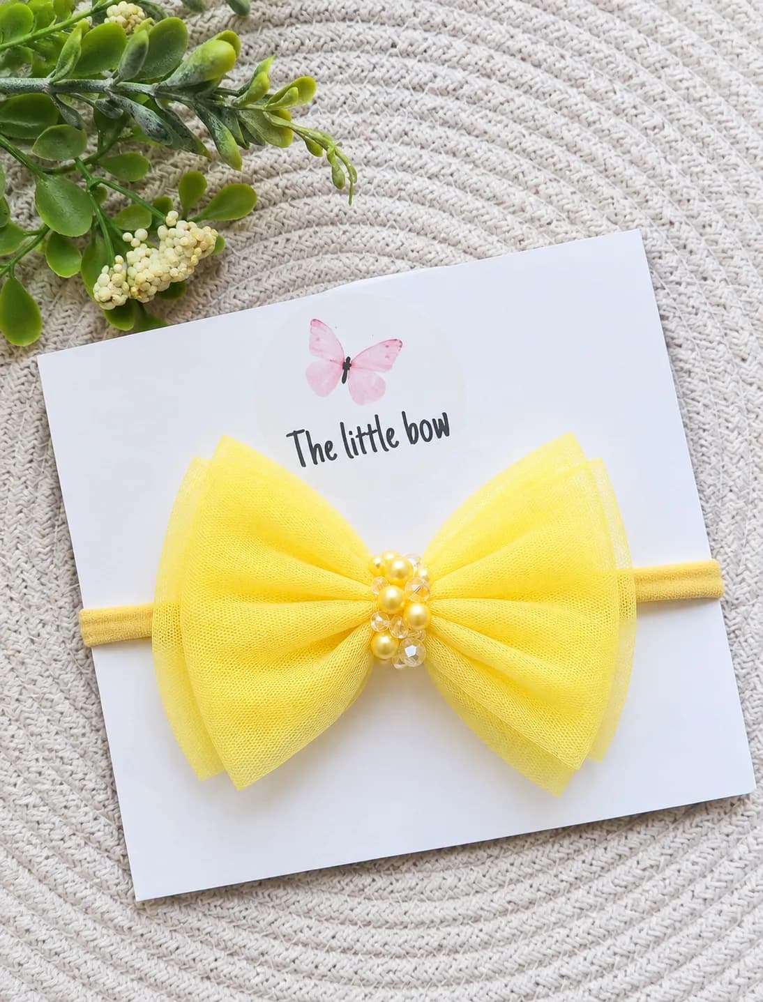 Yellow Beaded bow headband