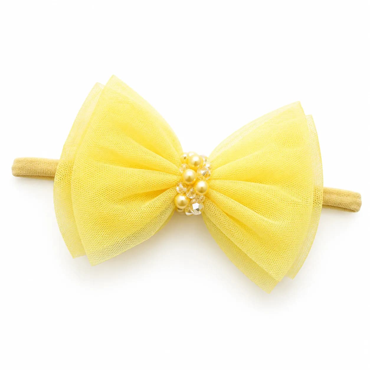 Yellow Beaded bow headband