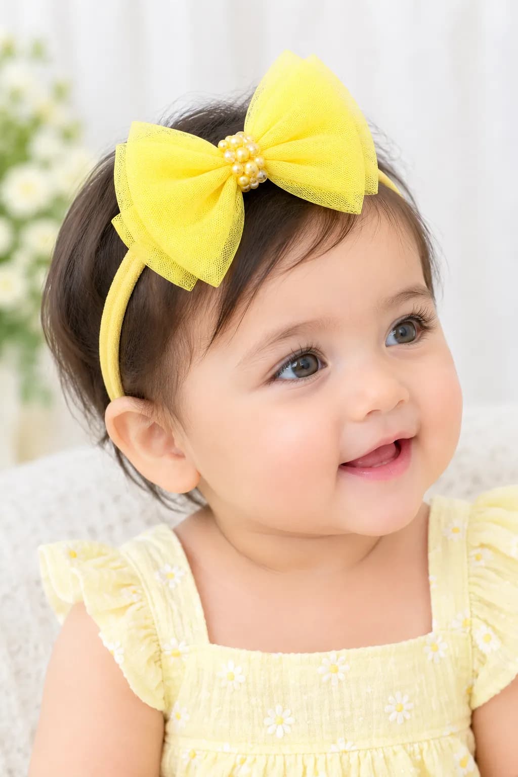 Yellow Beaded bow headband